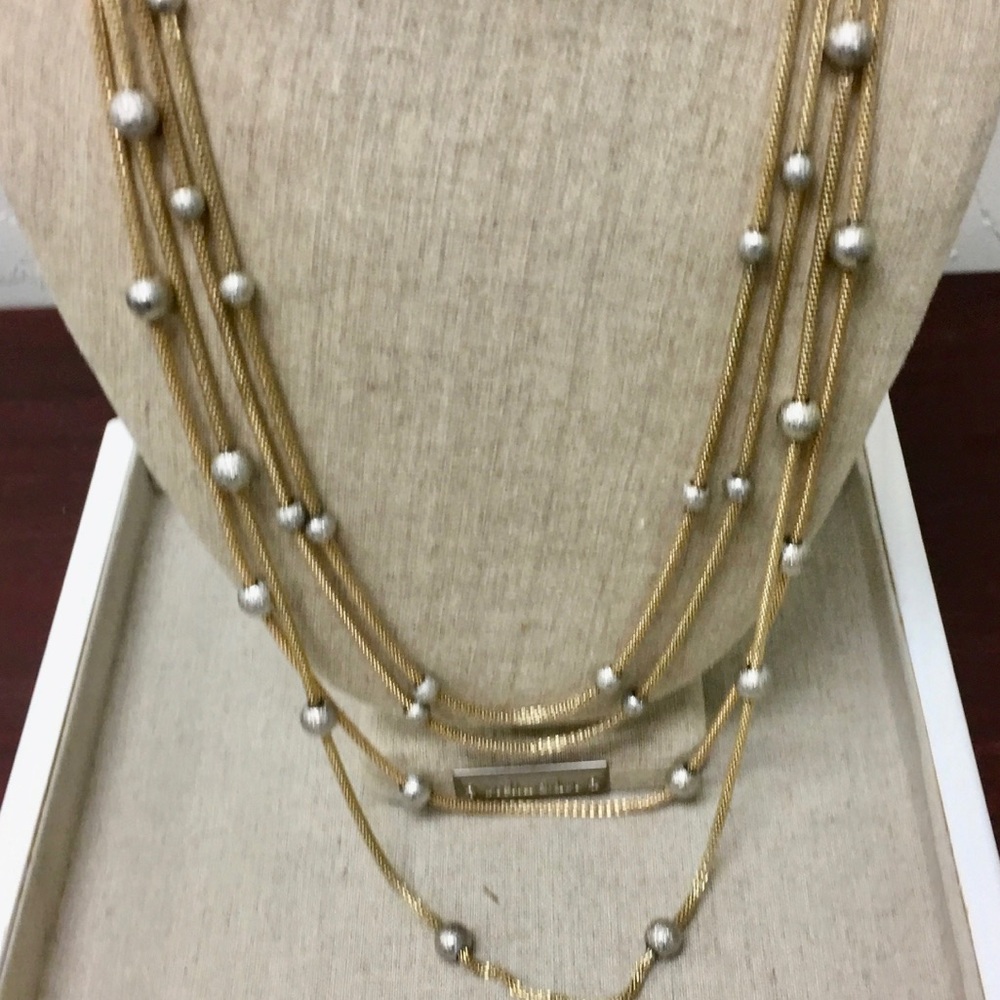 Brassy gold Chain Necklace with Silver Bead Accents